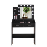 Diana Vanity Set with Shelves Cushioned Stool and Lighted Mirror- Black V264-TAB-717C-BLK-NA-1