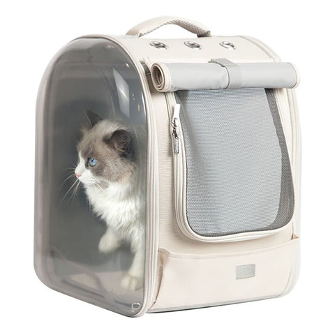 LIFEBEA Pet Dog Cat Carriers Backpack Soft Sided Pet Travel Carrier Bag Transparent pet Backpack for V522-PET CLEAR BACKPACK-BEIGE
