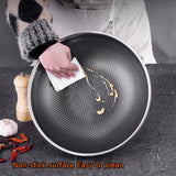 34cm 304 Stainless Steel Non-Stick Stir Fry Cooking Kitchen Wok Pan without Lid Honeycomb Single V255-304-34-NO-LID-1SIDE