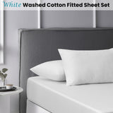 Accessorize White Washed Cotton Fitted Sheet Set Double V442-HIN-FITTEDSS-WASHCOTTON-WHITE-DS