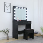 Fidel Vanity Set with Cushioned Stool and Lighted Mirror- Black V264-TAB-716C-BLK-NA-1