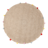 Round Woven Jute Cotton Multicolour Pompom Rug 120 cm V262-CI-STK-463JPPR