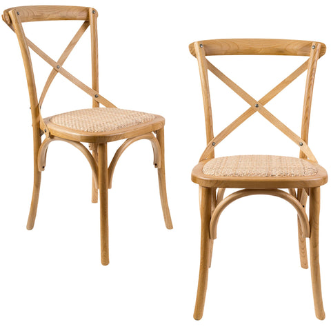 Aster Crossback Dining Chair Set of 2 Solid Birch Timber Wood Ratan Seat - Oak V315-VOD-CAFE-01-2PC-KIT