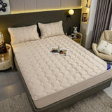 SOGA Beige 153cm Wide Mattress Cover Thick Quilted Stretchable Bed Spread Sheet Protector with BCOVER4001