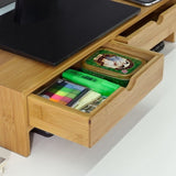 Bamboo Monitor Stand Desk Organizer with 2 Drawers V178-84546