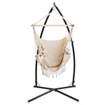 Gardeon Hammock Chair with Steel Stand Hanging Outdoor Tassel Cream HM-CHAIR-TASSEL-CREAM-X