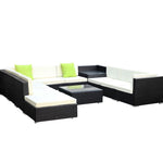 Gardeon 11PC Sofa Set with Storage Cover Outdoor Furniture Wicker FF-SOFA-BK-11PC-ABCCD