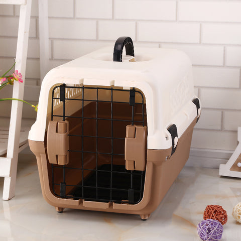 YES4PETS Medium Portable Plastic Dog Cat Pet Pets Carrier Travel Cage With Tray-Brown V278-BP274-CARRIER-M-BRWON