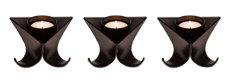 Small Decorative Black Metal Tea Light Candle Holders in Set of 3 V418-LR-6000