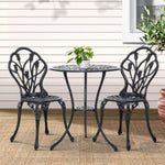 Gardeon 3PC Outdoor Setting Bistro Set Chairs Table Cast Aluminum Patio Furniture Tulip Black GB-CALU-3PC-XG1018-BK