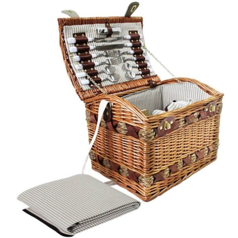 Alfresco 4 Person Picnic Basket Set Storage Blanket PICNIC-4PPL-CHEESE-BR