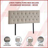 Linen Fabric King Bed Deluxe Headboard Bedhead - Beige V63-821483