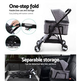 i.Pet Pet Stroller Dog Pram Cat Carrier Travel Large Pushchair Foldable 4 Wheels Grey PET-STROLLER-4WL-M-GR