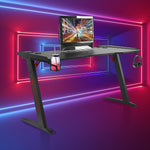 LED Gaming Desk Computer Table with Cup Holder Headphone Hook Cable Hole V63-840391