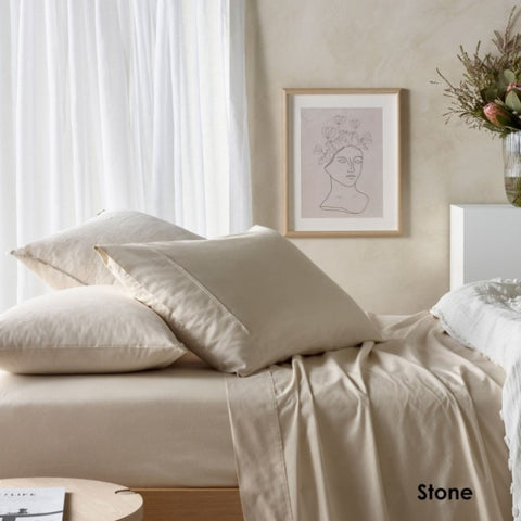 Vintage Design Homewares 225TC Cotton Eucalyptus Sheet Sets Stone King V442-HIN-SHEETS-225TCEUCALYPTUS-STONE-KI