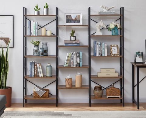 YES4HOMES Industrial Vintage Shelf Bookshelf, Wood and Metal Bookcase Furniture for Home & Office V278-M80907Z-METAL-BOOKCASE