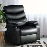 Artiss Recliner Chair Leather Black Tray Table Erika RECLINER-A12-BK