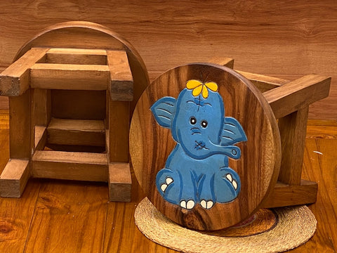 Children's Wooden Stool Blue Baby ELEPHANT Themed Chair Toddlers Step sitting Stool V277-TGBLUEBABYELEPHANTSTOOL