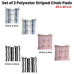 Set of 2 Outdoor Polyester Striped Chair Pads 40 x 40cm White Black V442-IDC-CUSHION-POLYCHAIRPAD-WHITEBLACK-SQ