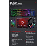 T-Wolf TF400 4-pcs Rainbow Keyboard/Mouse/Headphone/Mouse Pad Kit Set V28-ELETEQTF400