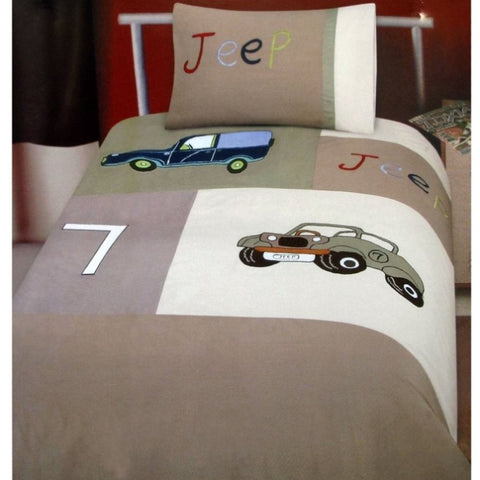 Jeep Classics Embroidered Quilt Cover Set Single V442-ABR-QUILTCS-JEEPCLASSICS-BROWN-SB