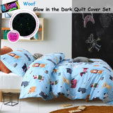 Happy Kids Woof Glow in the Dark Quilt Cover Set Double V442-HIN-QUILTCS-WOOF-BLUE-DS