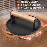 Heavy Duty Round / Rectangle Cast Iron Grill Burger Press Pre-Seasoned Steak Griddle BBQ Grilling V324-TSD-BBPRESSET