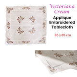 Victoriana Cream Applique Embroidered Table Topper 85 x 85 cm V442-ABR-TABLEC-VICTORIANA-CREAM-SQ