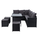 Gardeon Outdoor Furniture Dining Setting Sofa Set Lounge Wicker 9 Seater Black ODF-SDBOSS-3OTM-BK