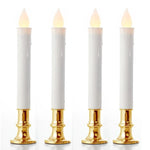 50 Pack Taper Stick White Battery Candle - Natural Flame Light Colour No Flicker - Gold Stand Base V382-LEDTLGS50