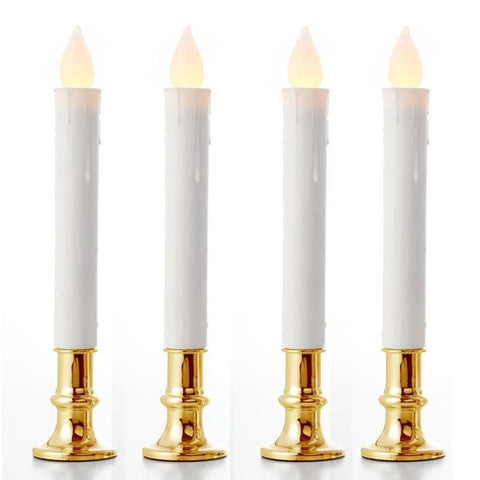 50 Pack Taper Stick White Battery Candle - Natural Flame Light Colour No Flicker - Gold Stand Base V382-LEDTLGS50