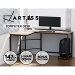 Artiss Computer Desk L-Shape CPU Stand Brown 147CM MET-DESK-L-003-BR