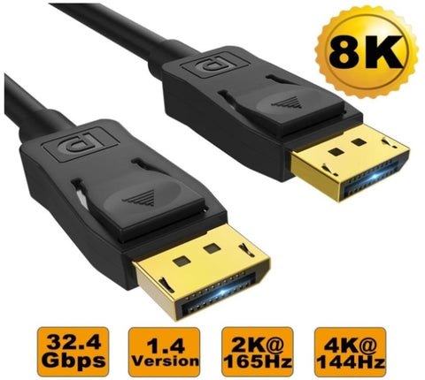 8WARE 3m Ultra 8K DisplayPort DP1.4 Cable - Male to Male Gold Plated 7680x4320 8K@60Hz 4K@144Hz V177-L-CB8W-RC-DP38K