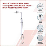 WELS 8" Rain Shower Head Set Square Dual Heads Faucet High Pressure Hand Held V63-827931