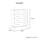 Tallboy with 4 Storage Drawers in Wooden Light Brown Colour V43-TBY-WDL