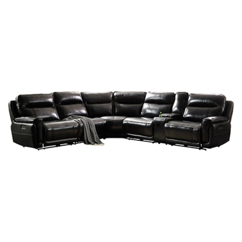 6 Seater Corner Sofa with Genuine Leather Black Armless Recliners Straight Console Lounge Set for V43-SOF-LWSN-BL