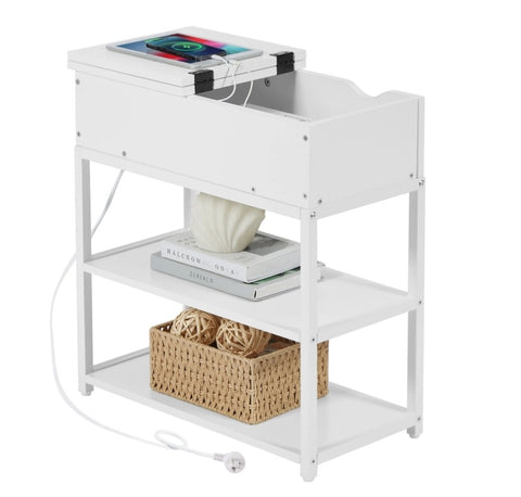 Multi-Tier Bedside Table with Powerboard, White V178-100041