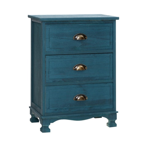 Artiss Bedside Table 3 Drawers Vintage - THYME Blue ST-CAB-B-VIN3D-BU