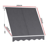 Instahut Retractable Fixed Pivot Arm Window Awning Outdoor Blinds 2.1X2.1M Grey AWN-B-FIXED-PS-21-GREY