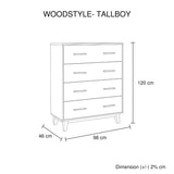 Tallboy with 4 Storage Drawers in Wooden Light Brown Colour V43-TBY-WDS