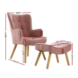 Artiss Armchair Set with Ottoman Pink Lansar UPHO-B-ARM05STO-PK