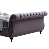 Queen Size Sleigh Bedframe Velvet Upholstery Grey Colour Tufted Headboard And Footboard Deep V43-BED-ELS-QGR