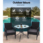 Gardeon 3PC Bistro Set Outdoor Furniture Rattan Table Chairs Cushion Patio Garden Lyra ODF-CHAIRSET-HARP