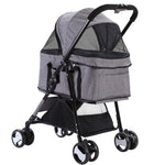 i.Pet Pet Stroller Dog Pram Cat Carrier Travel Large Pushchair Foldable 4 Wheels Grey PET-STROLLER-4WL-M-GR