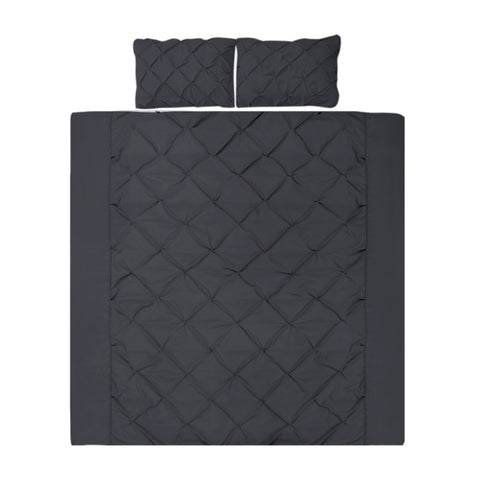 Giselle Bedding Quilt Cover Set Diamond Pinch Black King QCS-DIAM-BK-K