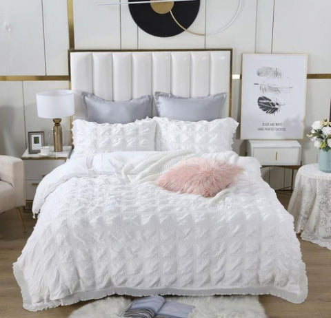 Ruffles Textured Jacquard Super King Size white Duvet Quilt Cover Set V493-JH-01-SK