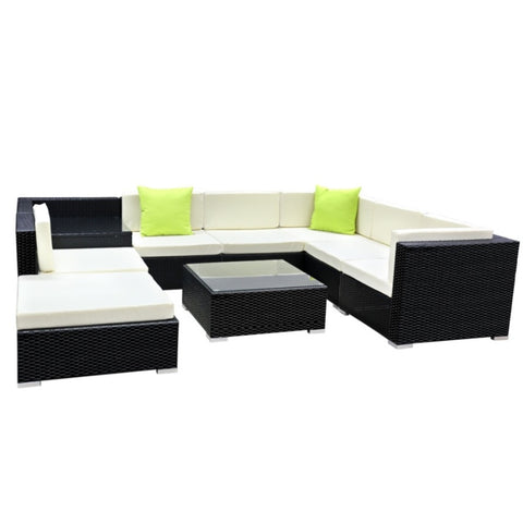 Gardeon 9-Piece Outdoor Sofa Set Wicker Couch Lounge Setting Cover FF-SOFA-BK-9PC-ABCD