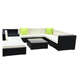 Gardeon 9-Piece Outdoor Sofa Set Wicker Couch Lounge Setting 7 Seater FF-SOFA-BK-9PC-ABCD-N