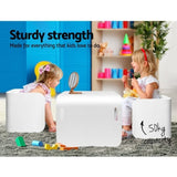 Keezi 3PCS Kids Table and Chairs Set Multifunctional Storage Desk White BENT-B-KID-TAB03-NT-WH