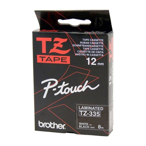BROTHER TZe335 Labelling Tape 12mm White on Black TZE Tape V177-D-BTZ335